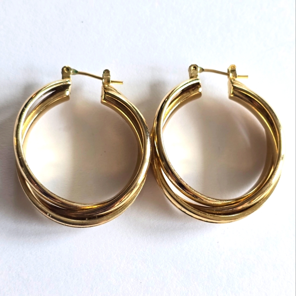 Vintage hoop earrings gold tone Criss cross crisscross